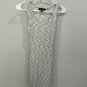 Gray and white ribbed v-neck dress